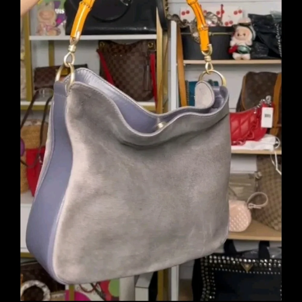 Gucci Bamboo Handle Suede Leather Purse Handbag Vintage Style (EXCELLENT COND) - Picture 3 of 11